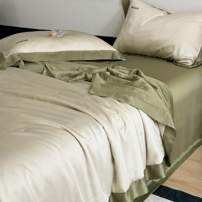 91家纺网 家纺一手货源 找家纺 CINNY馨宜 2026新款A类兰精天丝55%大豆纤维 双拼色天丝夏被（炫彩） 松石绿