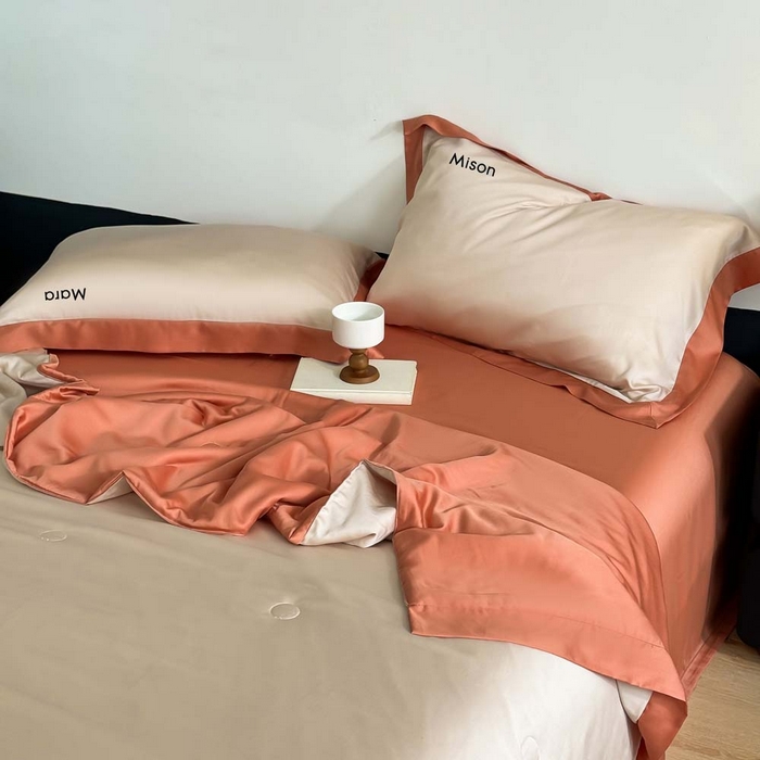 91家纺网 家纺一手货源 找家纺 CINNY馨宜 2026新款A类兰精天丝55%大豆纤维 双拼色天丝夏被（炫彩） 焦糖橙