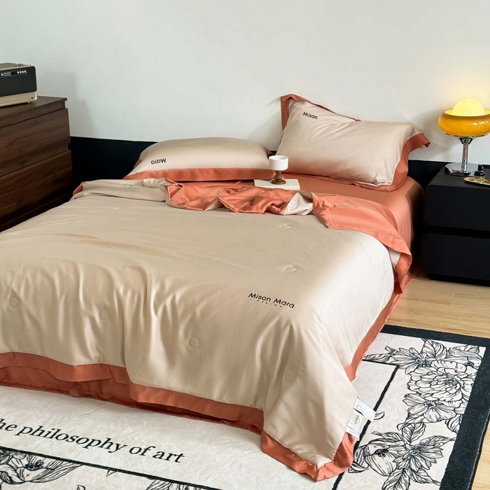 91家纺网 家纺一手货源 找家纺 CINNY馨宜 2026新款A类兰精天丝55%大豆纤维 双拼色天丝夏被（炫彩） 焦糖橙