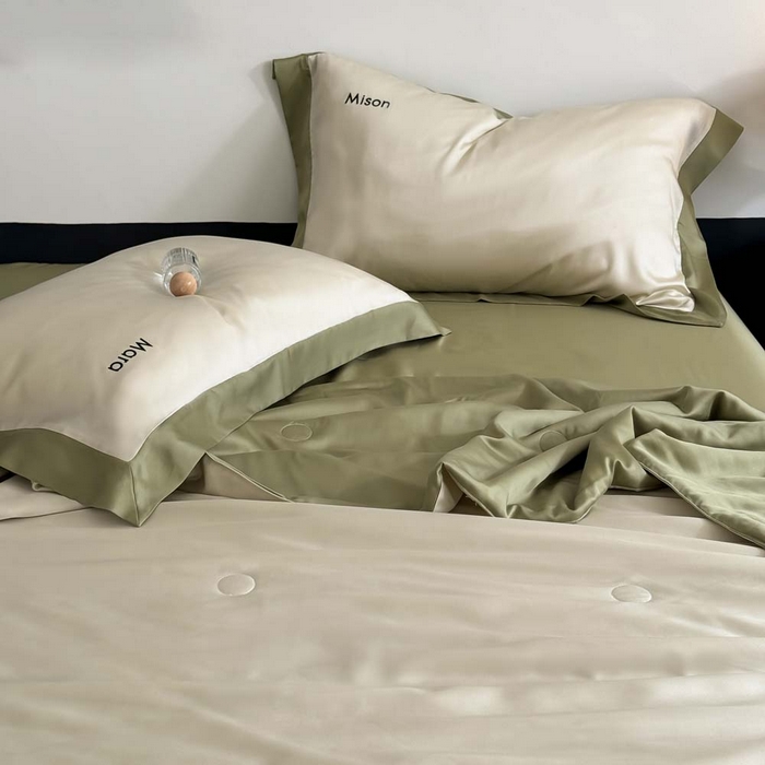 91家纺网 家纺一手货源 找家纺 CINNY馨宜 2026新款A类兰精天丝55%大豆纤维 双拼色天丝夏被（炫彩） 松石绿