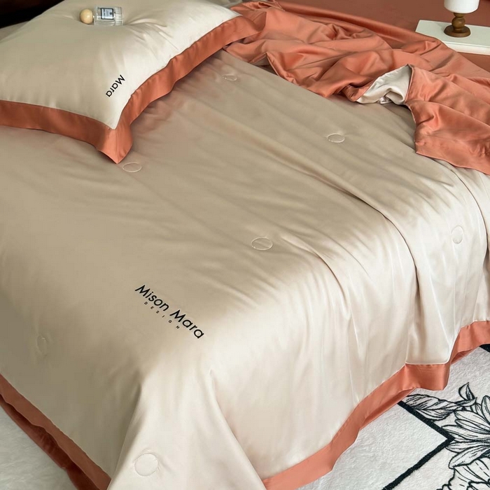 91家纺网 家纺一手货源 找家纺 CINNY馨宜 2026新款A类兰精天丝55%大豆纤维 双拼色天丝夏被（炫彩） 焦糖橙