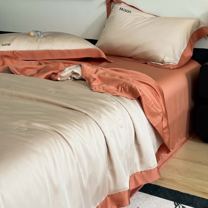 91家纺网 家纺一手货源 找家纺 CINNY馨宜 2026新款A类兰精天丝55%大豆纤维 双拼色天丝夏被（炫彩） 焦糖橙