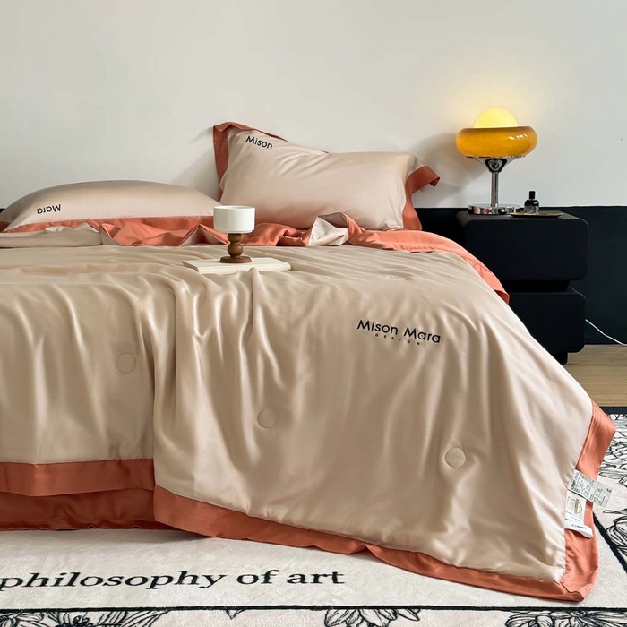 91家纺网 家纺一手货源 找家纺 CINNY馨宜 2026新款A类兰精天丝55%大豆纤维 双拼色天丝夏被（炫彩） 焦糖橙