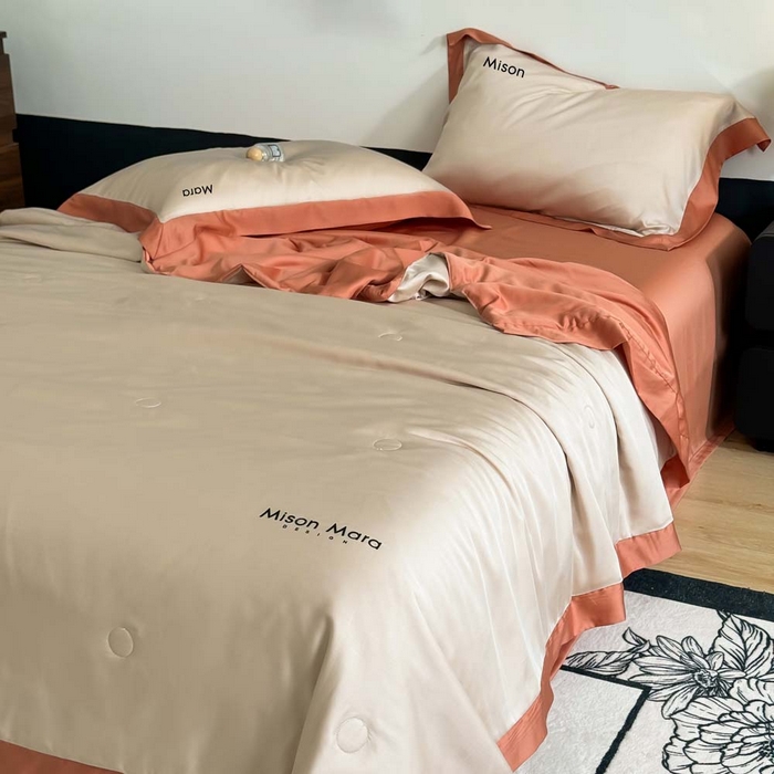 91家纺网 家纺一手货源 找家纺 CINNY馨宜 2026新款A类兰精天丝55%大豆纤维 双拼色天丝夏被（炫彩） 焦糖橙