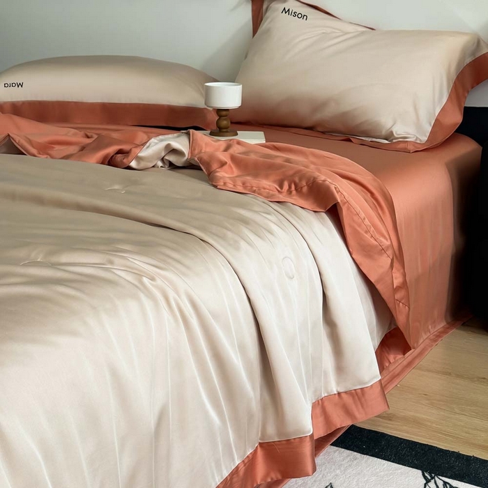 91家纺网 家纺一手货源 找家纺 CINNY馨宜 2026新款A类兰精天丝55%大豆纤维 双拼色天丝夏被（炫彩） 焦糖橙