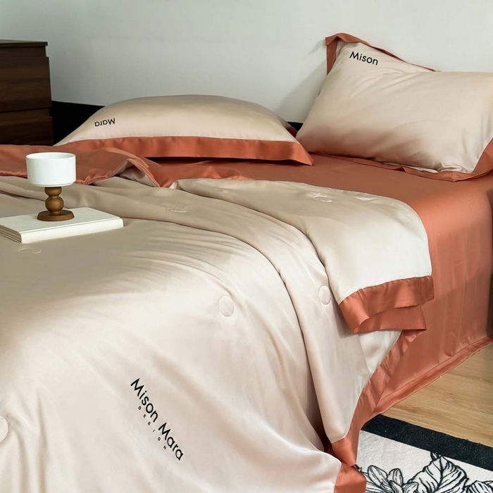 91家纺网 家纺一手货源 找家纺 CINNY馨宜 2026新款A类兰精天丝55%大豆纤维 双拼色天丝夏被（炫彩） 焦糖橙