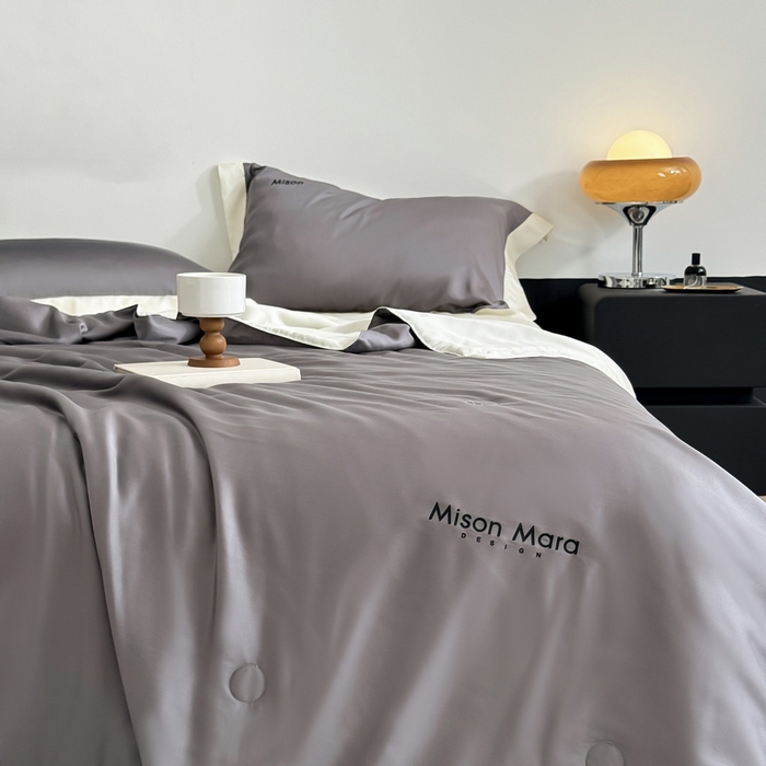 91家纺网 家纺一手货源 找家纺 CINNY馨宜 2026新款A类兰精天丝55%大豆纤维 双拼色天丝夏被（炫彩） 银河灰