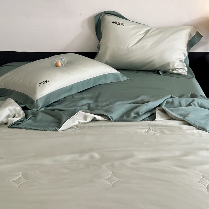 91家纺网 家纺一手货源 找家纺 CINNY馨宜 2026新款A类兰精天丝55%大豆纤维 双拼色天丝夏被（炫彩） 宝石蓝