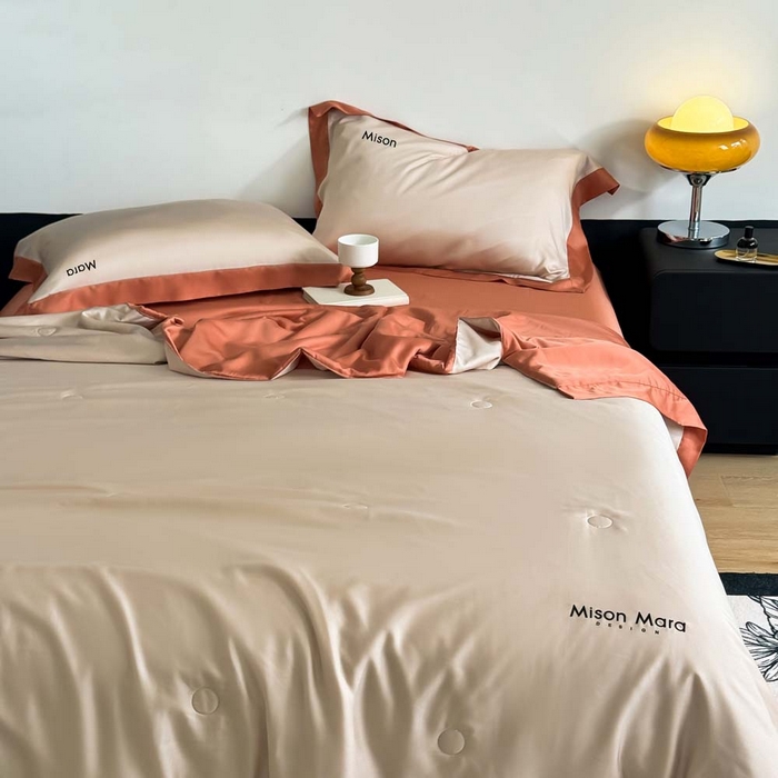 91家纺网 家纺一手货源 找家纺 CINNY馨宜 2026新款A类兰精天丝55%大豆纤维 双拼色天丝夏被（炫彩） 焦糖橙