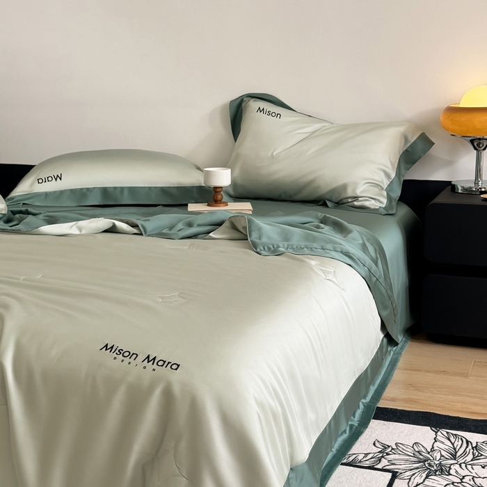 91家纺网 家纺一手货源 找家纺 CINNY馨宜 2026新款A类兰精天丝55%大豆纤维 双拼色天丝夏被（炫彩） 宝石蓝