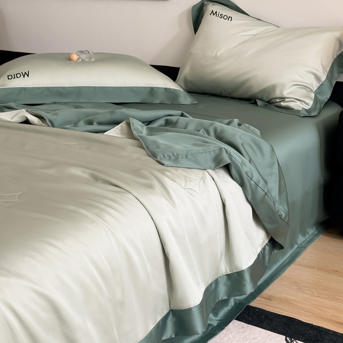 91家纺网 家纺一手货源 找家纺 CINNY馨宜 2026新款A类兰精天丝55%大豆纤维 双拼色天丝夏被（炫彩） 宝石蓝