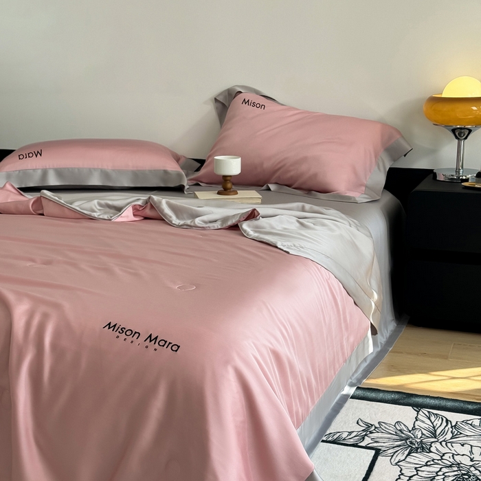 91家纺网 家纺一手货源 找家纺 CINNY馨宜 2026新款A类兰精天丝55%大豆纤维 双拼色天丝夏被（炫彩） 豆沙粉