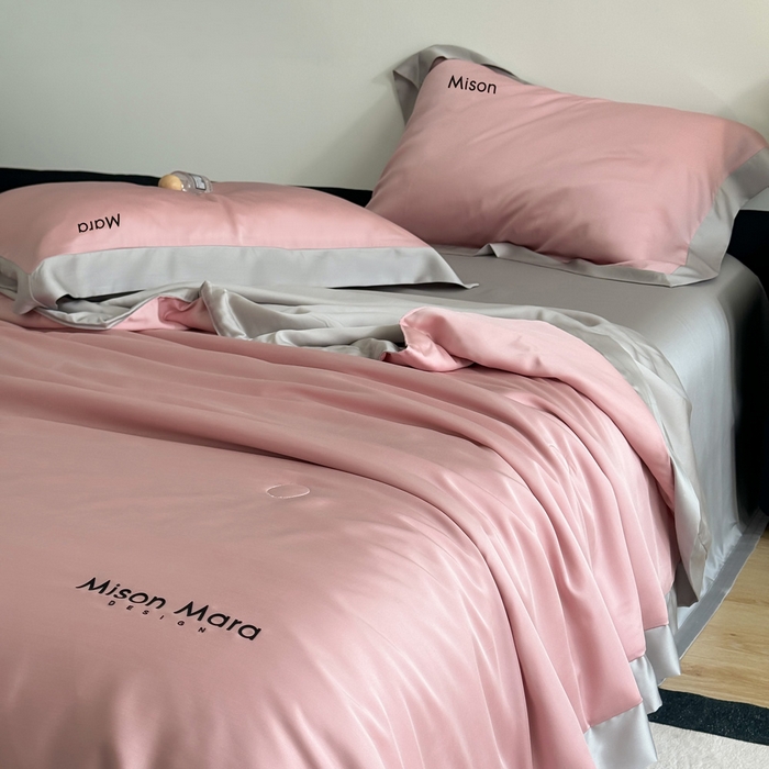 91家纺网 家纺一手货源 找家纺 CINNY馨宜 2026新款A类兰精天丝55%大豆纤维 双拼色天丝夏被（炫彩） 豆沙粉