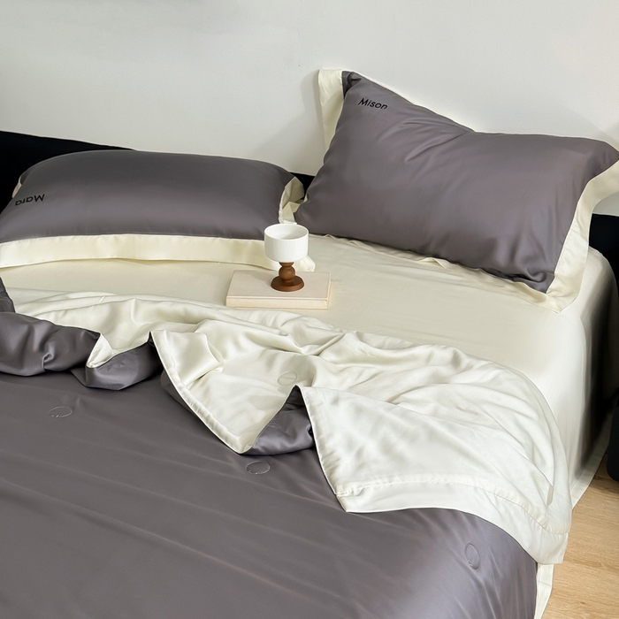 91家纺网 家纺一手货源 找家纺 CINNY馨宜 2026新款A类兰精天丝55%大豆纤维 双拼色天丝夏被（炫彩） 银河灰