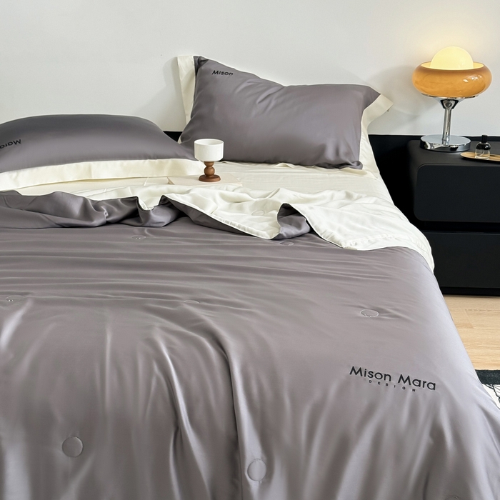 91家纺网 家纺一手货源 找家纺 CINNY馨宜 2026新款A类兰精天丝55%大豆纤维 双拼色天丝夏被（炫彩） 银河灰