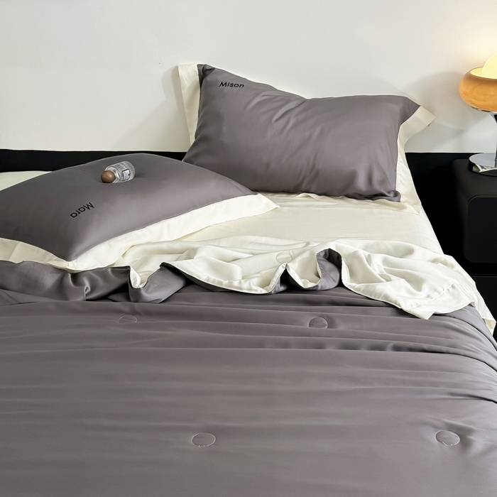 91家纺网 家纺一手货源 找家纺 CINNY馨宜 2026新款A类兰精天丝55%大豆纤维 双拼色天丝夏被（炫彩） 银河灰