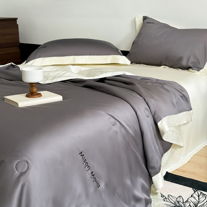 91家纺网 家纺一手货源 找家纺 CINNY馨宜 2026新款A类兰精天丝55%大豆纤维 双拼色天丝夏被（炫彩） 银河灰