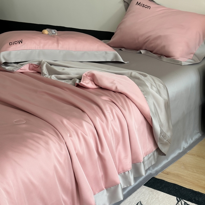 91家纺网 家纺一手货源 找家纺 CINNY馨宜 2026新款A类兰精天丝55%大豆纤维 双拼色天丝夏被（炫彩） 豆沙粉