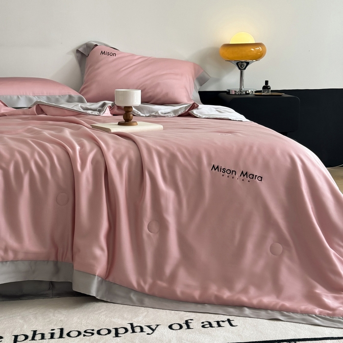 91家纺网 家纺一手货源 找家纺 CINNY馨宜 2026新款A类兰精天丝55%大豆纤维 双拼色天丝夏被（炫彩） 豆沙粉