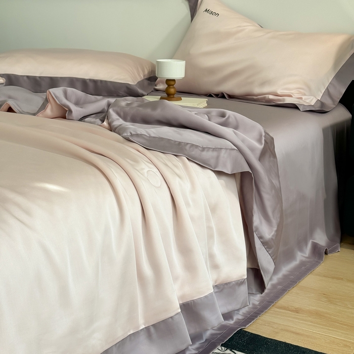 91家纺网 家纺一手货源 找家纺 CINNY馨宜 2026新款A类兰精天丝55%大豆纤维 双拼色天丝夏被（炫彩） 丁香紫