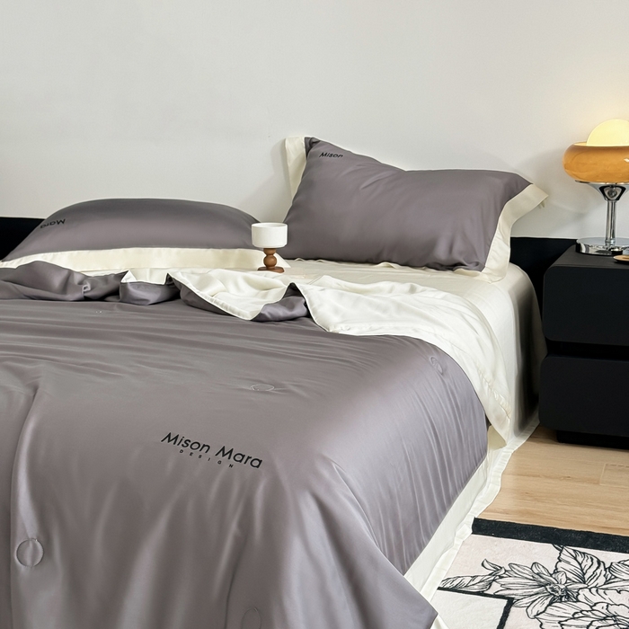 91家纺网 家纺一手货源 找家纺 CINNY馨宜 2026新款A类兰精天丝55%大豆纤维 双拼色天丝夏被（炫彩） 银河灰