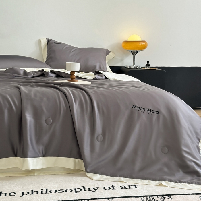 91家纺网 家纺一手货源 找家纺 CINNY馨宜 2026新款A类兰精天丝55%大豆纤维 双拼色天丝夏被（炫彩） 银河灰