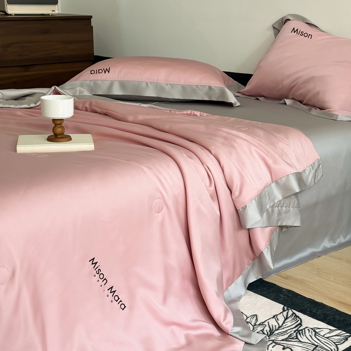 91家纺网 家纺一手货源 找家纺 CINNY馨宜 2026新款A类兰精天丝55%大豆纤维 双拼色天丝夏被（炫彩） 豆沙粉