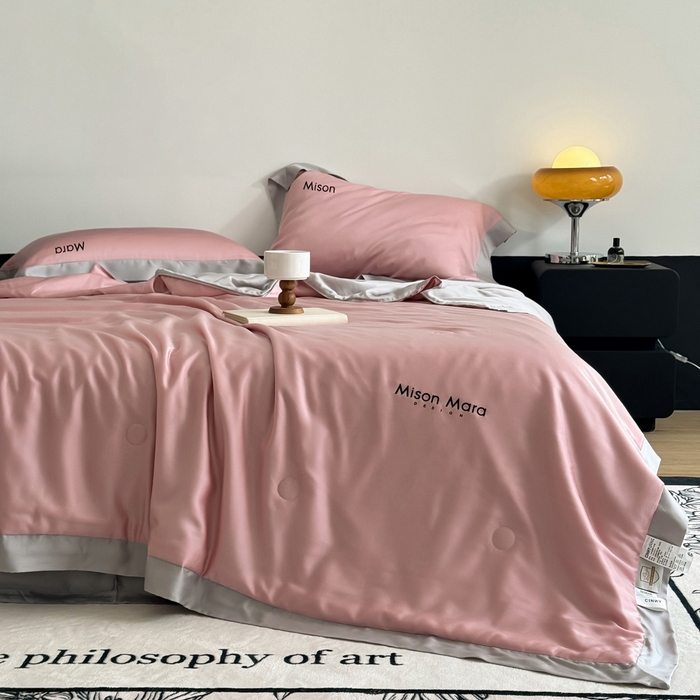 91家纺网 家纺一手货源 找家纺 CINNY馨宜 2026新款A类兰精天丝55%大豆纤维 双拼色天丝夏被（炫彩） 豆沙粉