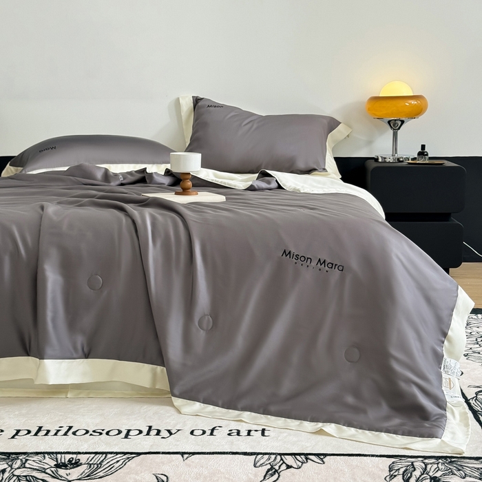 91家纺网 家纺一手货源 找家纺 CINNY馨宜 2026新款A类兰精天丝55%大豆纤维 双拼色天丝夏被（炫彩） 银河灰