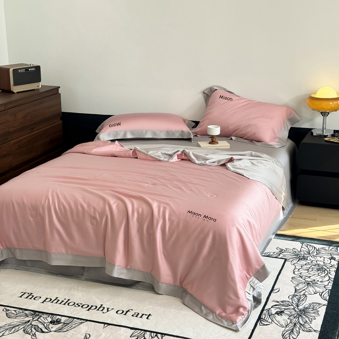 91家纺网 家纺一手货源 找家纺 CINNY馨宜 2026新款A类兰精天丝55%大豆纤维 双拼色天丝夏被（炫彩） 豆沙粉