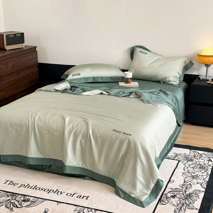 91家纺网 家纺一手货源 找家纺 CINNY馨宜 2026新款A类兰精天丝55%大豆纤维 双拼色天丝夏被（炫彩） 宝石蓝