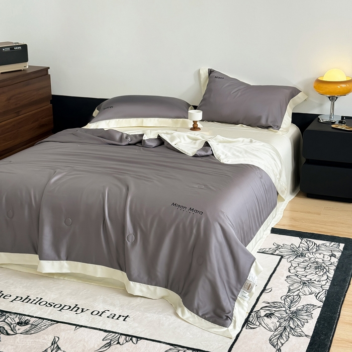 91家纺网 家纺一手货源 找家纺 CINNY馨宜 2026新款A类兰精天丝55%大豆纤维 双拼色天丝夏被（炫彩） 银河灰