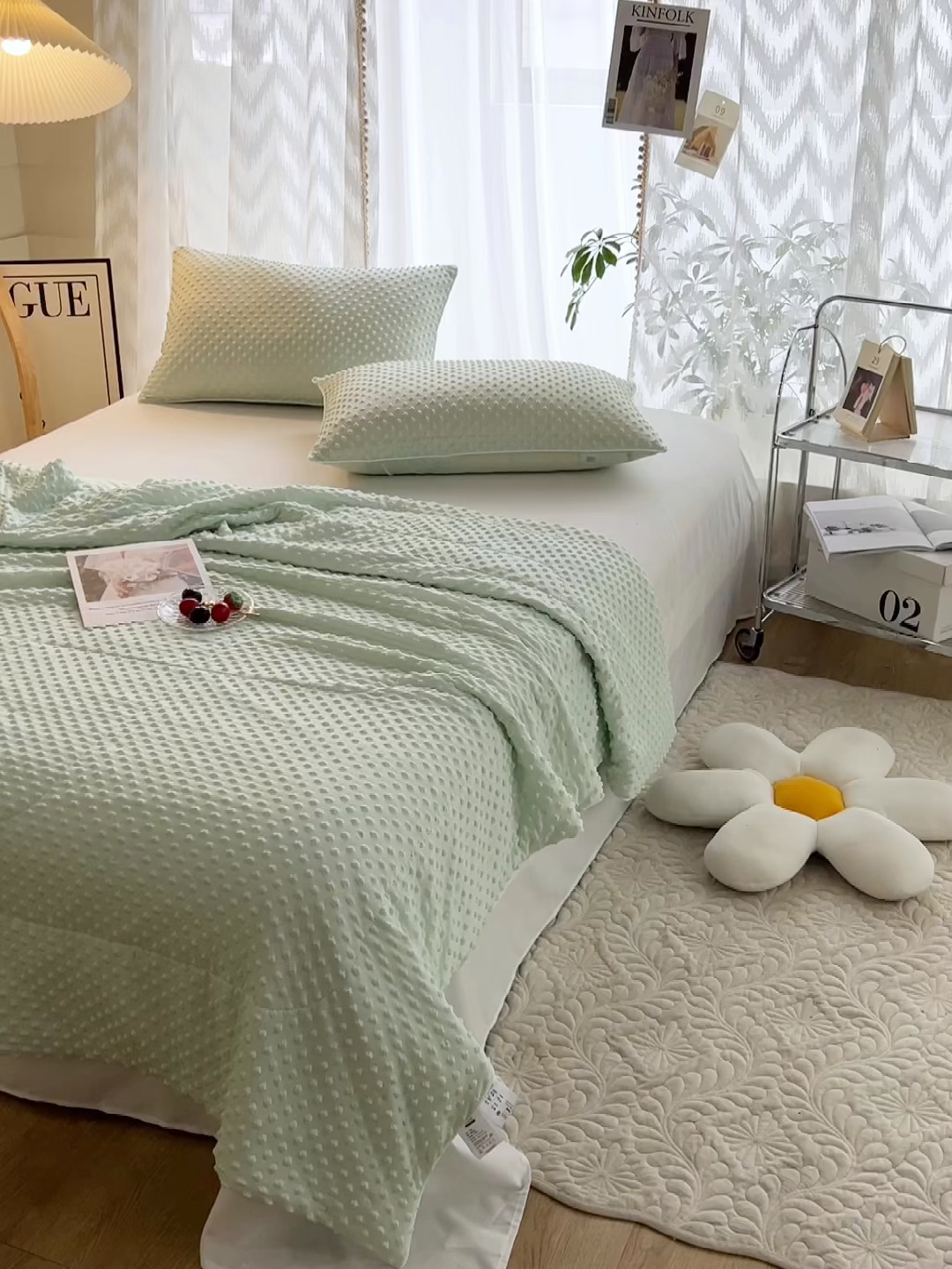 91家纺网 家纺一手货源 找家纺 库里梦家纺 2026新款3D按摩冰豆豆凉感夏被夏凉被空调被 冰豆绿