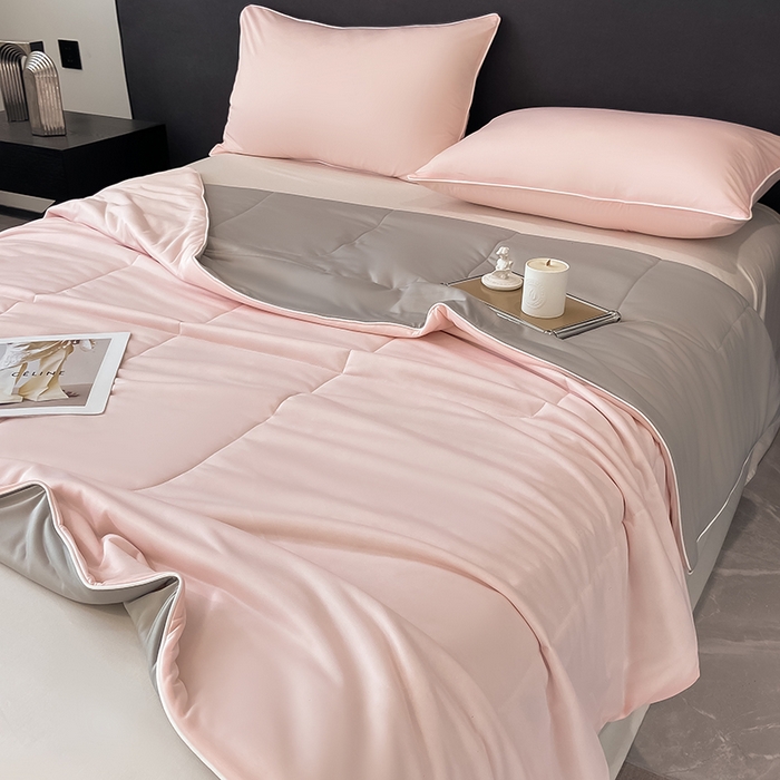 91家纺网 家纺一手货源 找家纺 库里梦家纺 2026新款云柔凉感冰淇淋夏被空调被夏凉被 粉灰