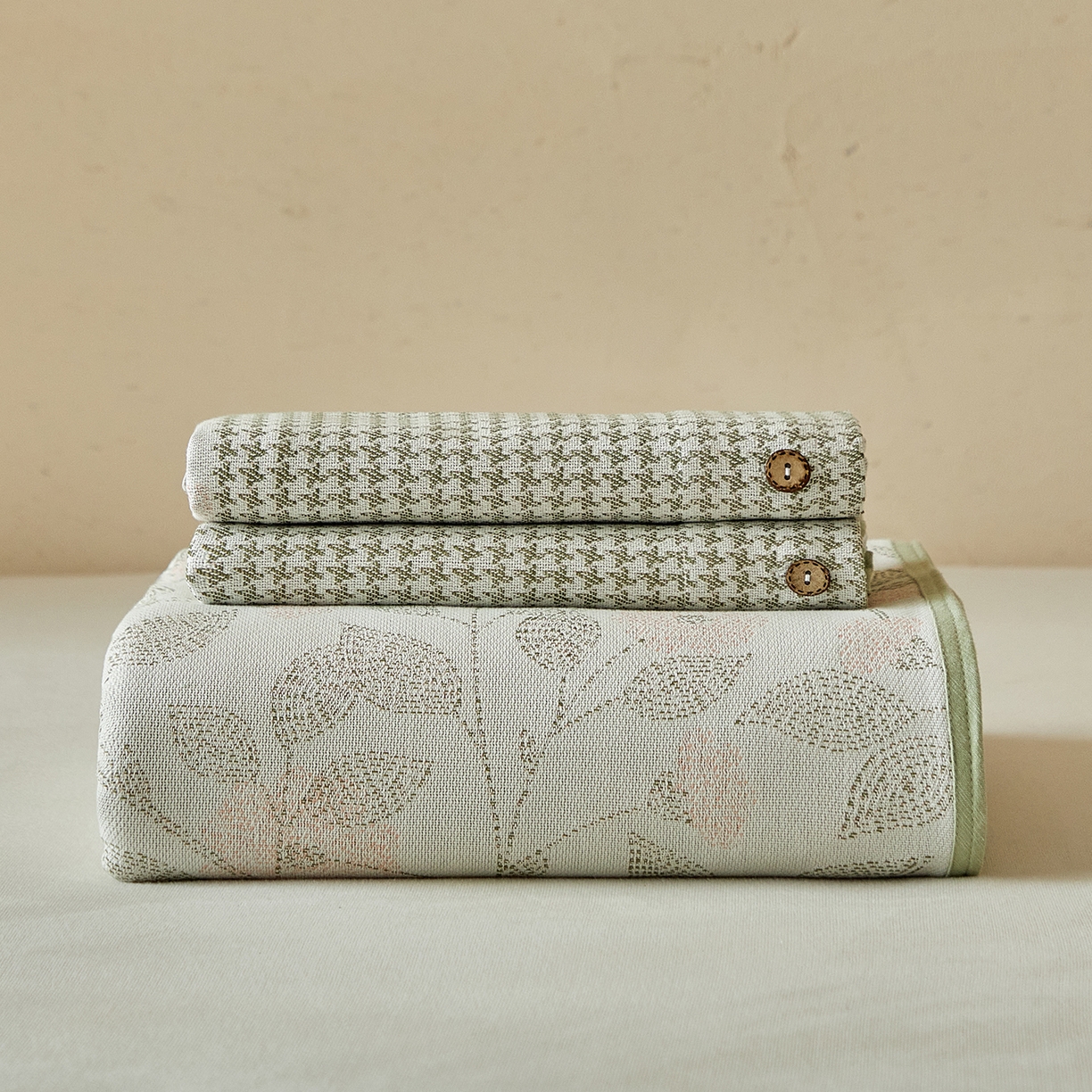 91家纺网 家纺一手货源 找家纺 （总）孑寐家纺 2026新款100%纯棉色织双面大提花老粗布凉席三件套