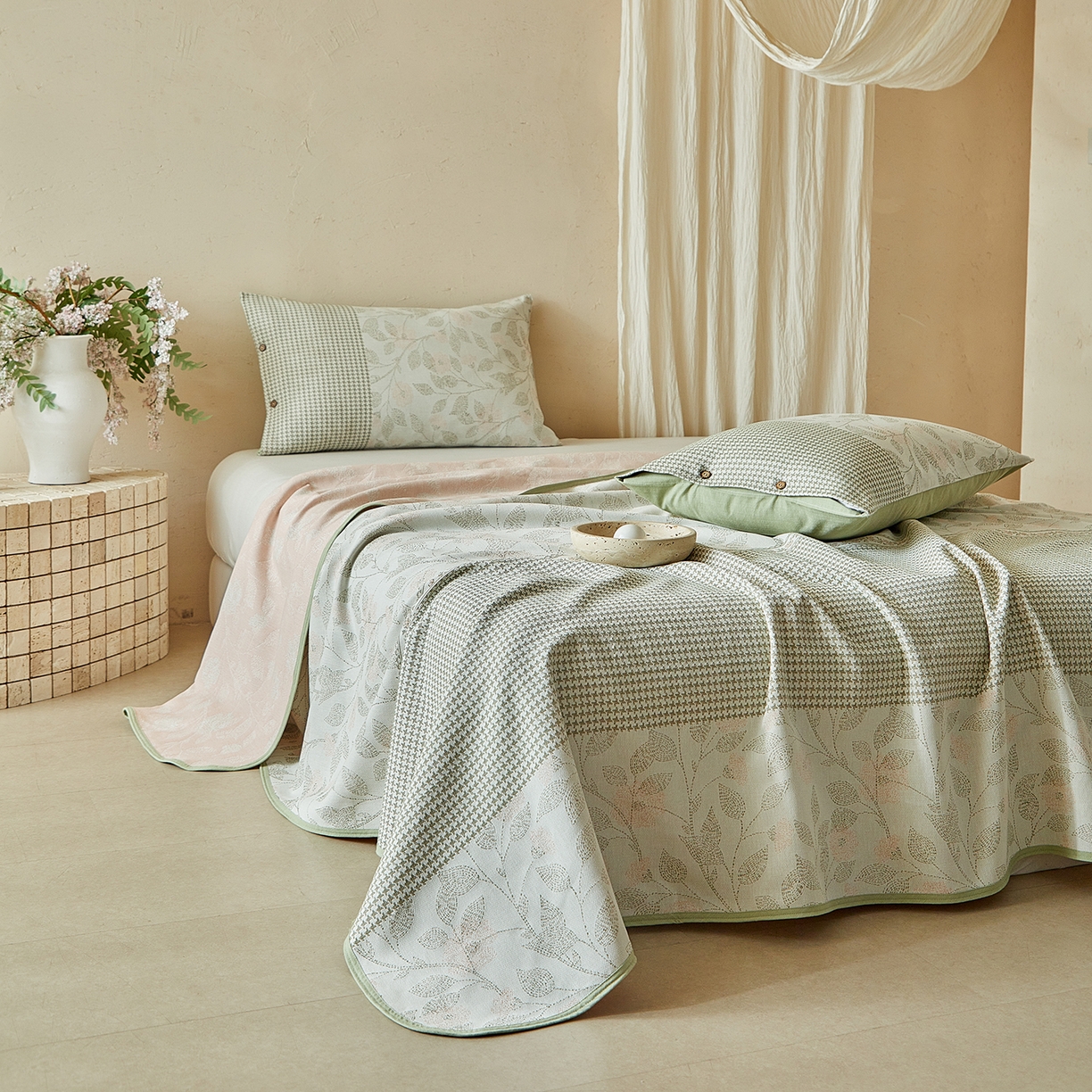 91家纺网 家纺一手货源 找家纺 （总）孑寐家纺 2026新款100%纯棉色织双面大提花老粗布凉席三件套