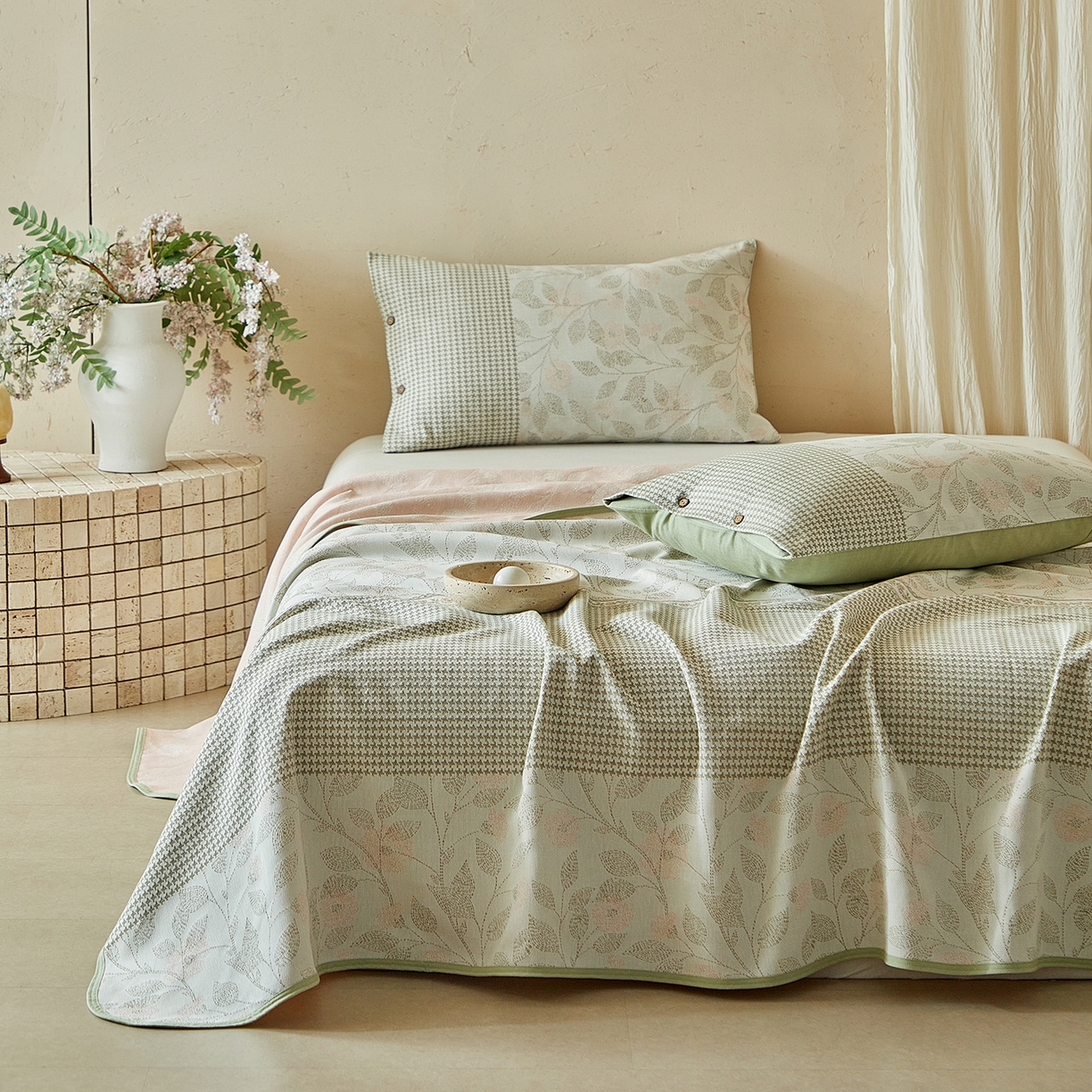 91家纺网 家纺一手货源 找家纺 （总）孑寐家纺 2026新款100%纯棉色织双面大提花老粗布凉席三件套