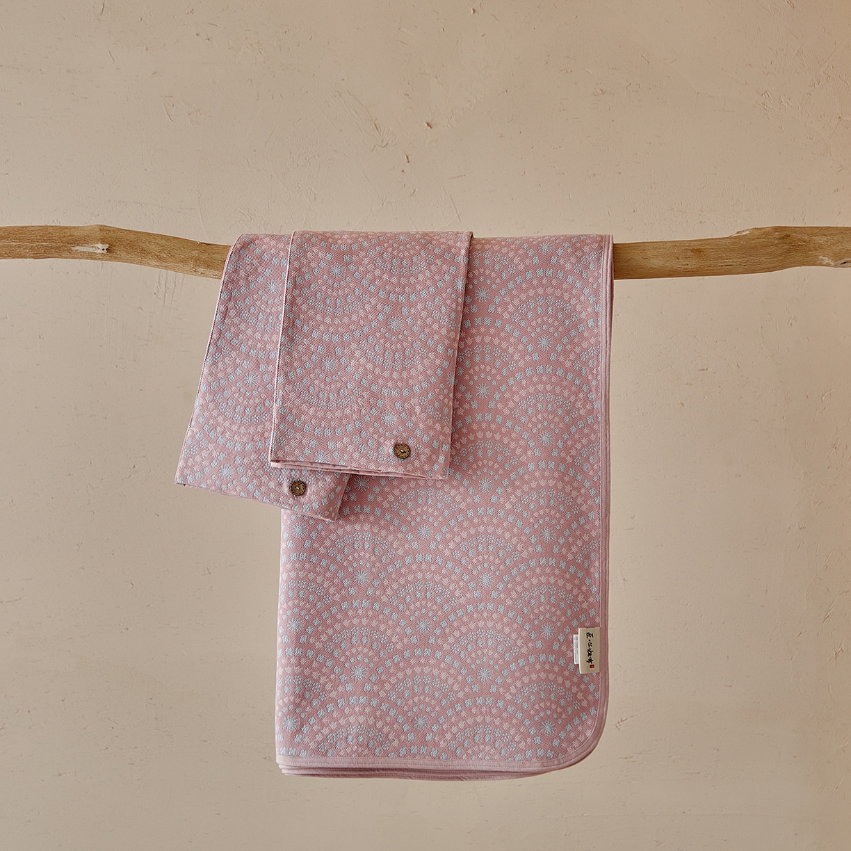 孑寐家纺 2026新款100%纯棉色织双面大提花老粗布凉席三件套 彩虹太阳花-粉色