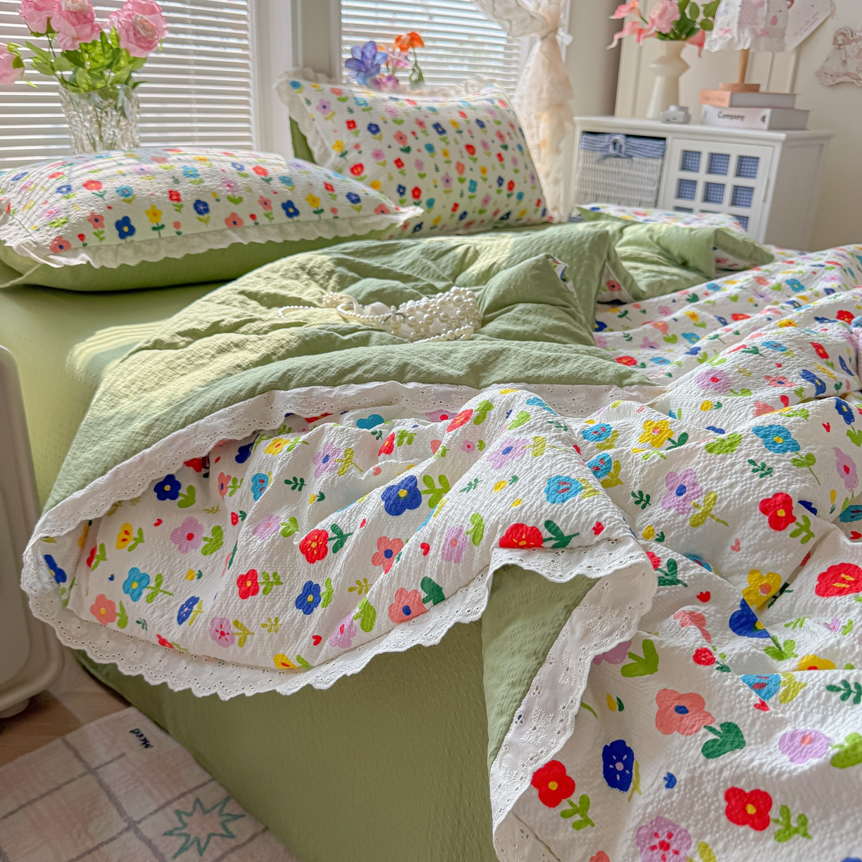 91家纺网 家纺一手货源 找家纺 （总）玉海棠家纺 2026新款泡芙纱全棉纯棉蕾丝花边夏被-花笺系列（软乎乎的质感，治愈所有疲惫）