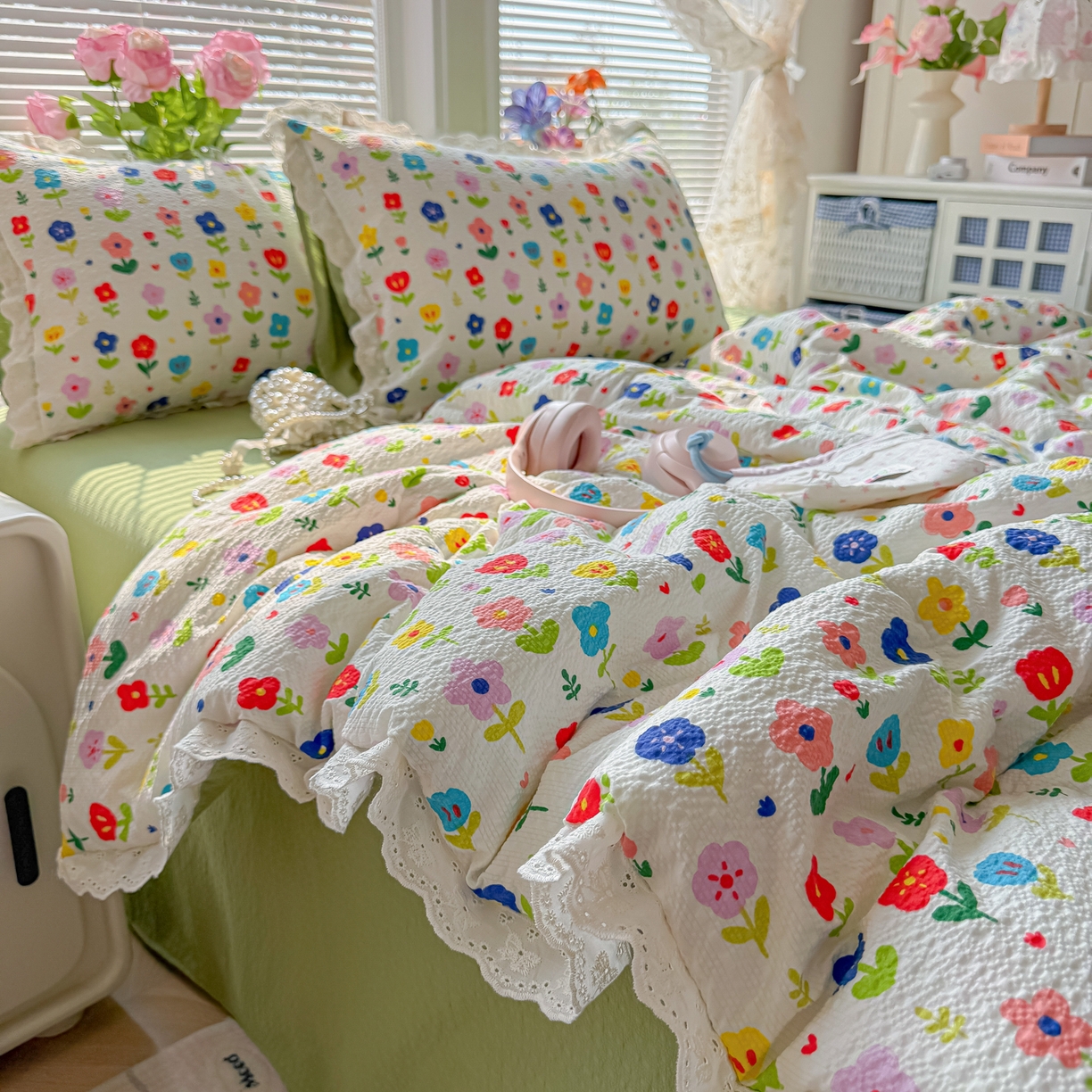 91家纺网 家纺一手货源 找家纺 （总）玉海棠家纺 2026新款泡芙纱全棉纯棉蕾丝花边夏被-花笺系列（软乎乎的质感，治愈所有疲惫）