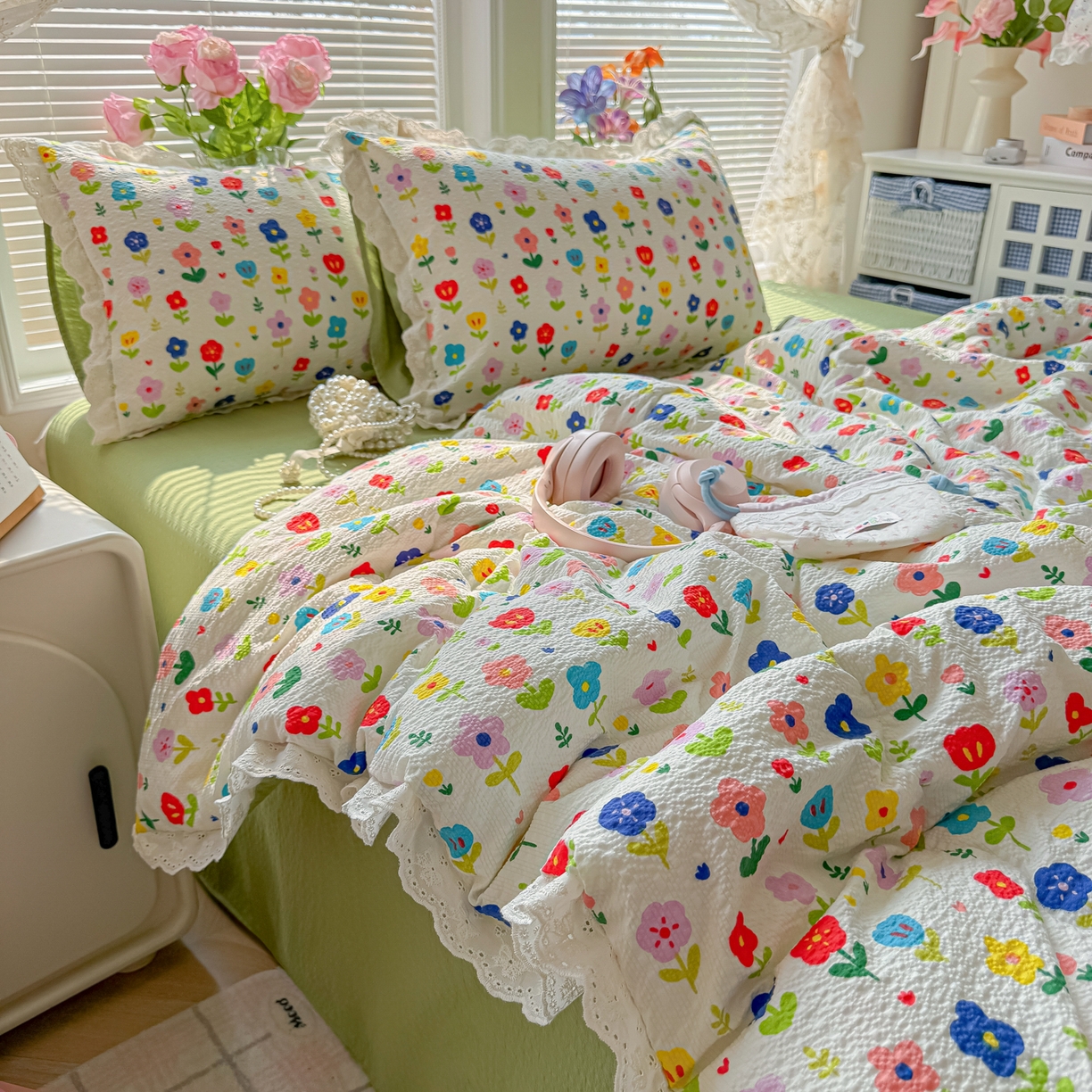 91家纺网 家纺一手货源 找家纺 （总）玉海棠家纺 2026新款泡芙纱全棉纯棉蕾丝花边夏被-花笺系列（软乎乎的质感，治愈所有疲惫）