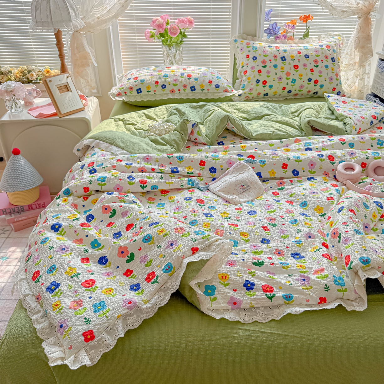 91家纺网 家纺一手货源 找家纺 （总）玉海棠家纺 2026新款泡芙纱全棉纯棉蕾丝花边夏被-花笺系列（软乎乎的质感，治愈所有疲惫）