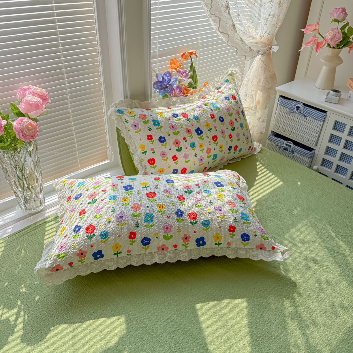 91家纺网 家纺一手货源 找家纺 玉海棠家纺 2026新款泡芙纱全棉纯棉蕾丝花边夏被-花笺系列（软乎乎的质感，治愈所有疲惫） 花笺-彩色花园