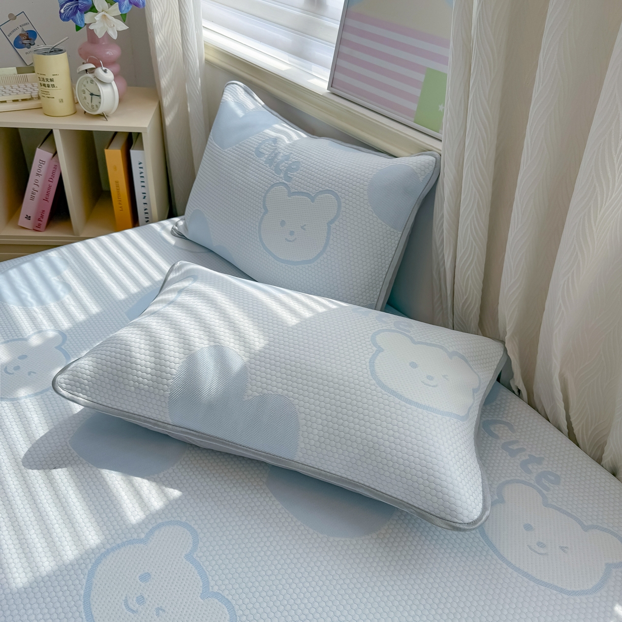 91家纺网 家纺一手货源 找家纺 多乐家纺 206新款冰豆豆防水凉感软席凉席席子 爱心熊-床笠款