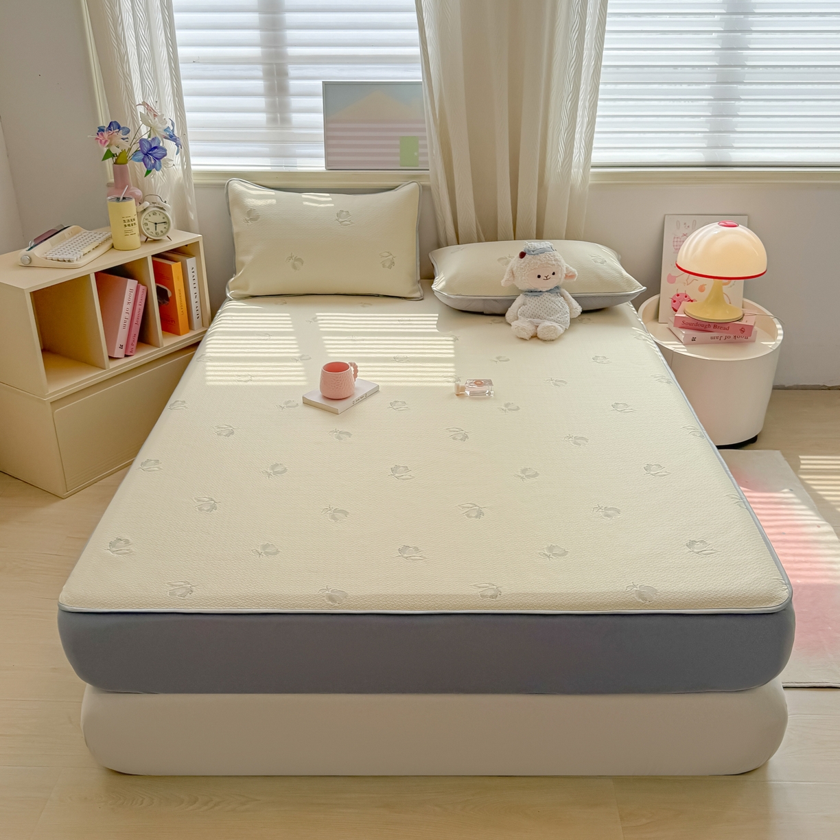 91家纺网 家纺一手货源 找家纺 多乐家纺 206新款冰豆豆防水凉感软席凉席席子 小玫瑰-床笠款