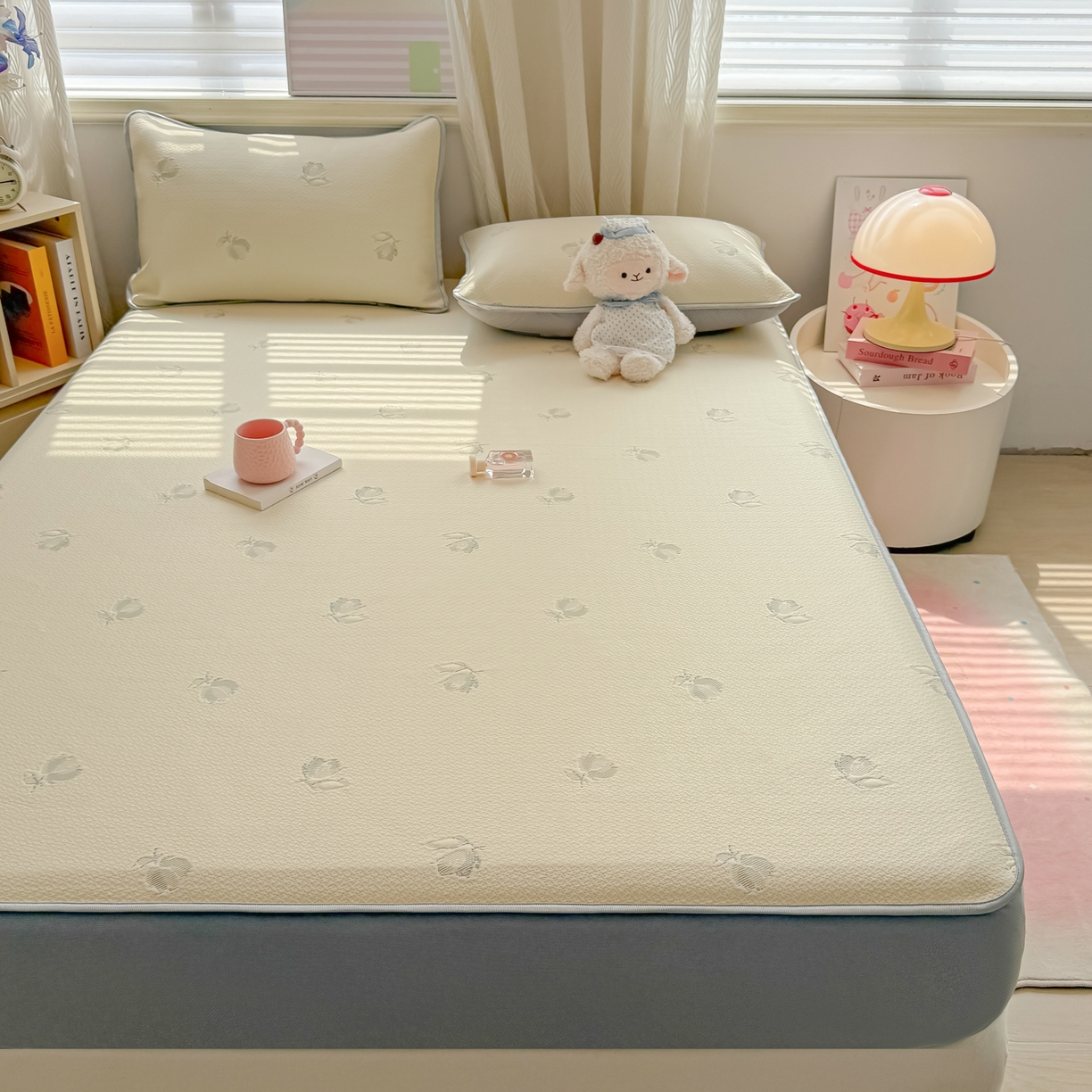 91家纺网 家纺一手货源 找家纺 多乐家纺 206新款冰豆豆防水凉感软席凉席席子 小玫瑰-床笠款