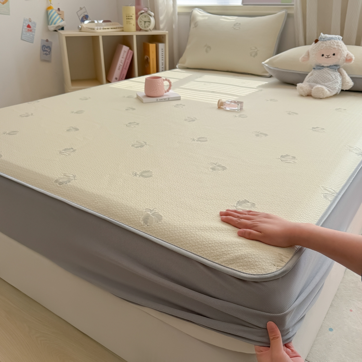 多乐家纺 206新款冰豆豆防水凉感软席凉席席子 小玫瑰-床笠款