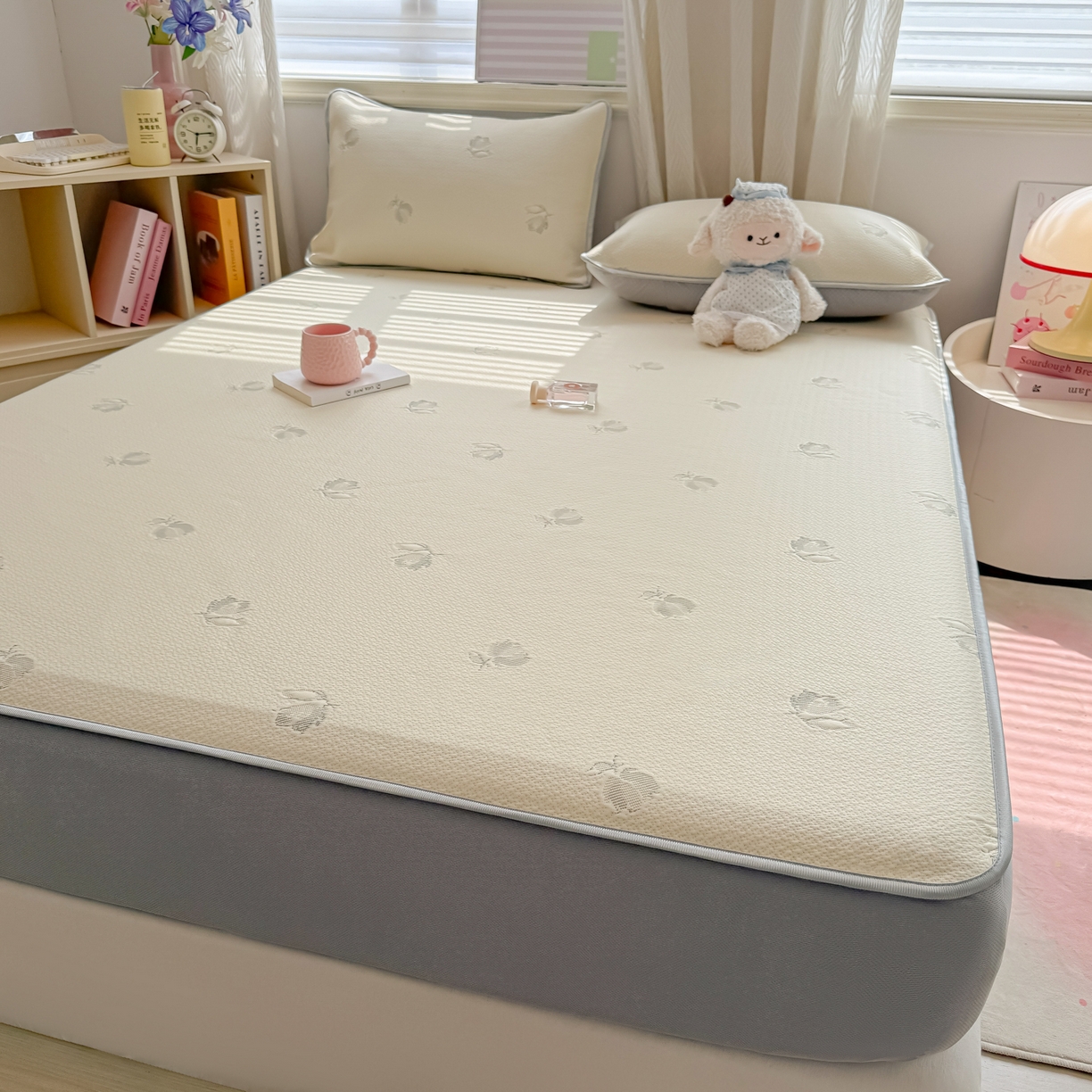 91家纺网 家纺一手货源 找家纺 多乐家纺 206新款冰豆豆防水凉感软席凉席席子 小玫瑰-床笠款