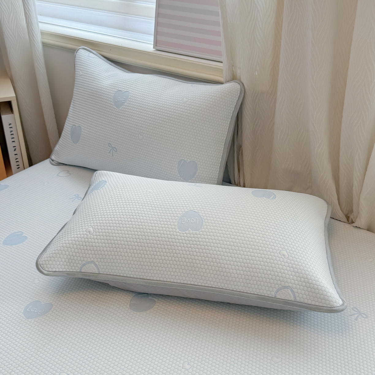 91家纺网 家纺一手货源 找家纺 多乐家纺 206新款冰豆豆防水凉感软席凉席席子 蝴蝶爱心-床笠款