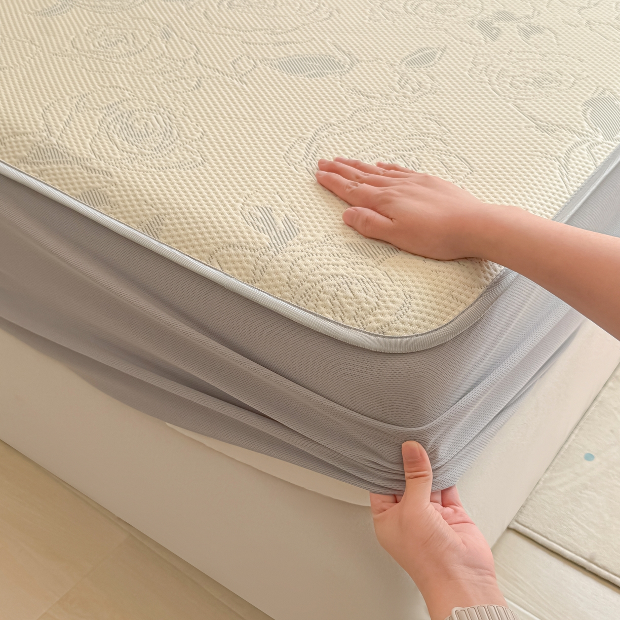 91家纺网 家纺一手货源 找家纺 多乐家纺 206新款冰豆豆防水凉感软席凉席席子 大玫瑰-床笠款